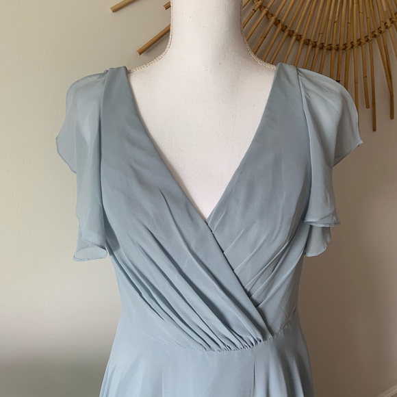 Dusty Blue Long Flutter Sleeve Dress - Picture 6 of 12